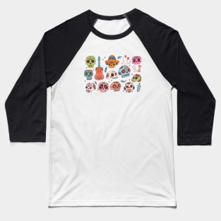 Day of the Dead Sugar Skull Doodle Art Baseball T-Shirt